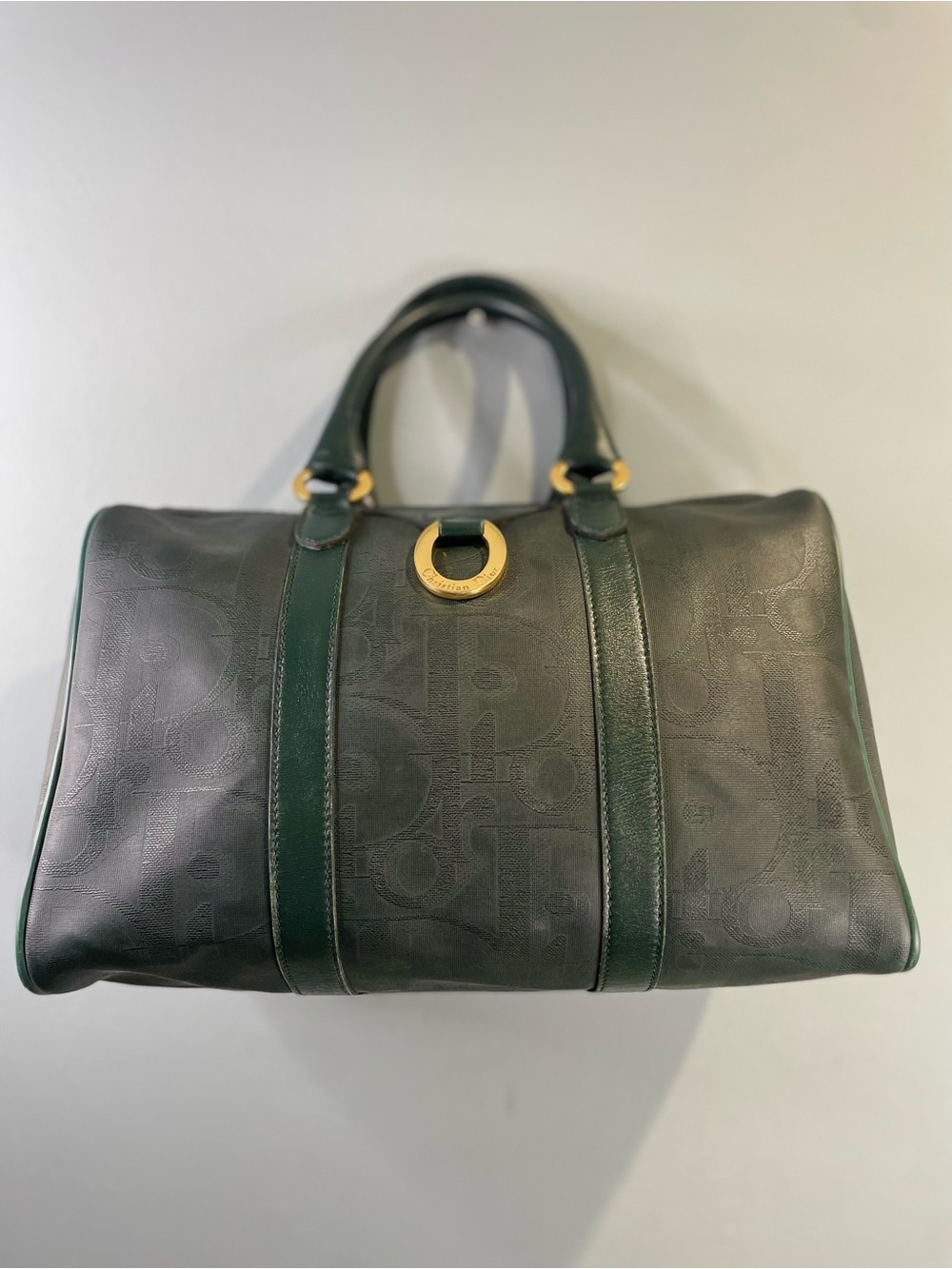 Vintage Christian Dior Hunter Green Oblique Trotter Boston Bag